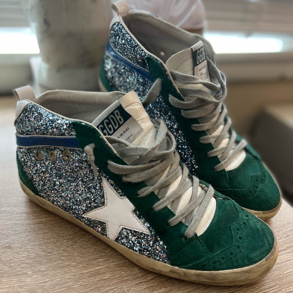 Golden Goose Midstar Sneakers Green Suede Sparkle size 38